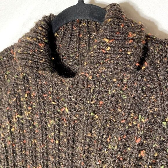 Vintage Hand Knit Brown Autumn Confetti Knit Sweater with Collar XL - Picture 7 of 10